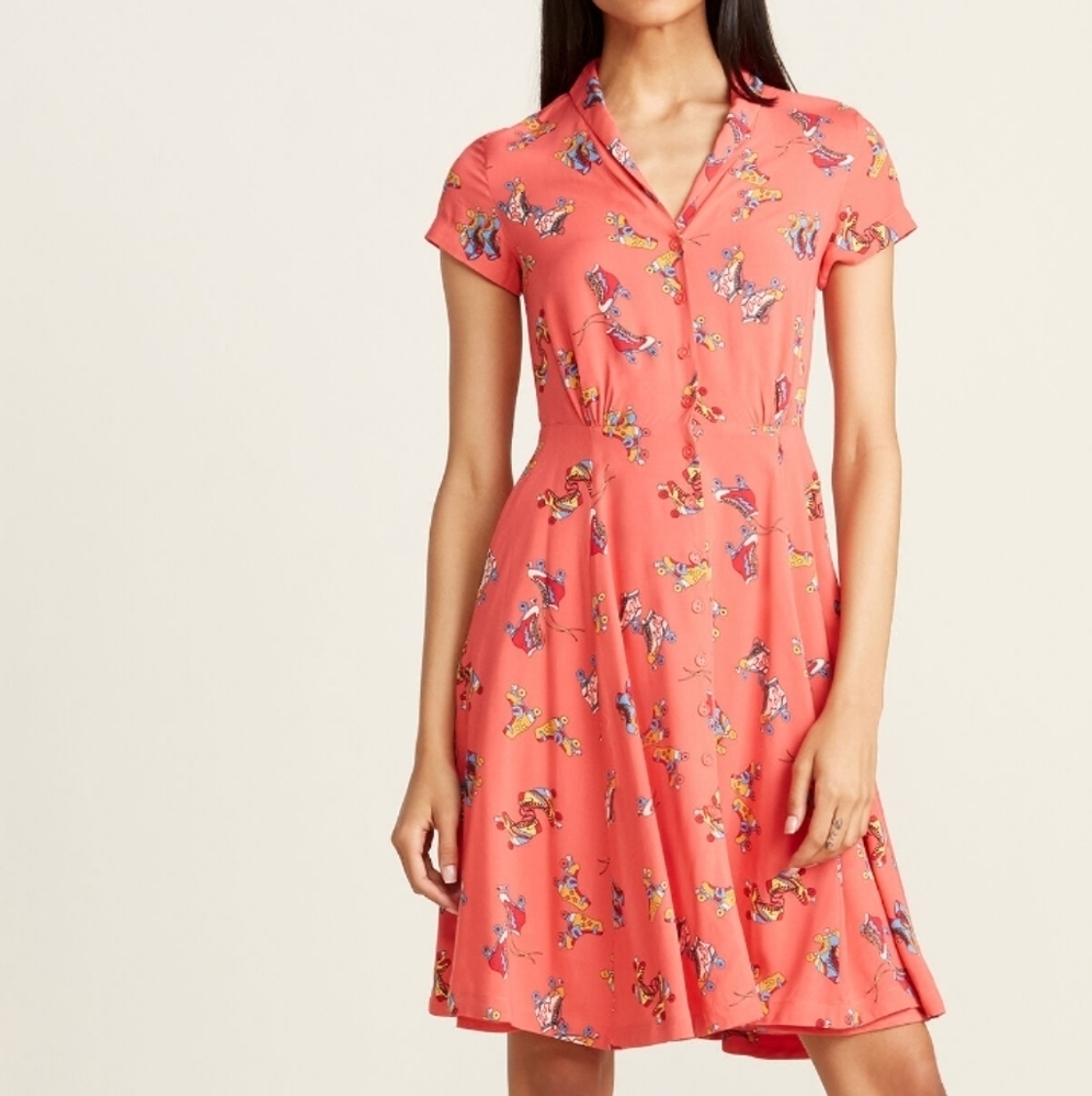 Coral Floral Fit-and-Flare Shirt Dress